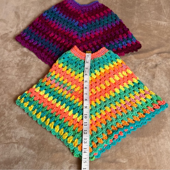 HANDMADE Cable Knit Colourful Kid's Winter Retro Vintage Poncho Sweaters - Picture 6 of 6